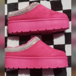 Pink Platform Slip-On Shoes with Rhinestone Detail